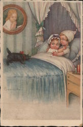 Children in Bed Scared of a Dog Postcard