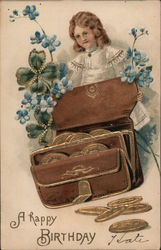 A Happy Birthday, Coin Purse and Girl Postcard