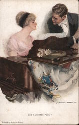 Her Favorite "Him'" - Woman Playing Piano - Harrison Fisher Postcard