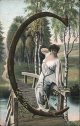 Letter C with Woman on Bridge Postcard