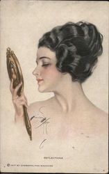 Reflections, Woman staring in a Mirror Harrison Fisher Postcard Postcard Postcard