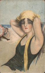 Art Deco Woman with Yellow Swimming Cap Postcard