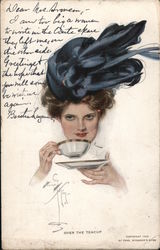 Over the Teacup, Woman in a Big Black Hat Postcard