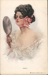 Woman Holding Mirror Artist Signed Harrison Fisher Postcard Postcard Postcard