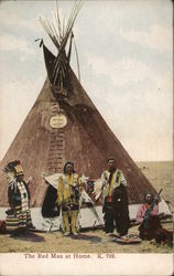 Photo of Native Americans Outside Tipi - The Red Man at Home Native Americana Postcard Postcard Postcard