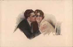 Man Kissing a Woman's Cheek Postcard