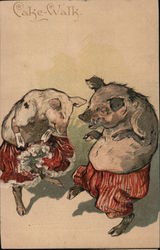 Cake-Walk: Pigs Dancing in Clothes Postcard Postcard Postcard