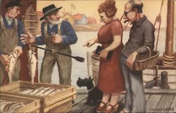 Couple Picking out Fish and the Market Postcard