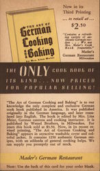 Advertising Card - Mader's German Restaurant - The Art of German Cooking and Baking Cookbook Postcard