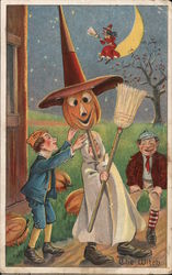 The Witch, Boys Pretending to be a Witch on Halloween Postcard Postcard Postcard