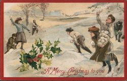 A Merry Christmas to You -- Children in a Snowball Fight Postcard Postcard Postcard