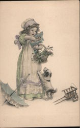 Dog Begging a Child for Food Girls Postcard Postcard Postcard