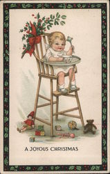 A Joyous Christmas -- Baby in Highchair with Toys Postcard