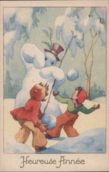 Heureuse Année (Happy New Year) Snowmen Postcard Postcard Postcard