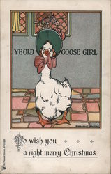 Ye Old Goose Girl To Wish You a Right Merry Christmas Postcard