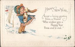 Happy New Year, Child holding a present Postcard