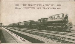 1908 "The Pennsylvania Special" Eighteen Hour Train, Happy New Year Locomotives Postcard Postcard Postcard