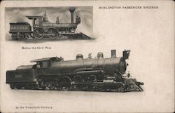 Burlington Passenger Engines - before and after civil war Postcard