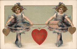 A Greeting of Love -- Two Girls Holding Arrow and Hearts Postcard