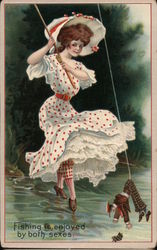 Fishing is enjoyed by both sexes. Postcard