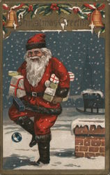 Christmas Greeting: Santa Delivering Presents Postcard