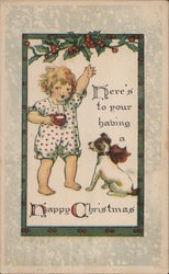 Here's to Your Having a Happy Christmas -- Child with Dog Postcard