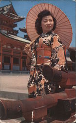 Girl With Parasol in Front of Heian Shrine Postcard