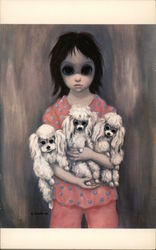 Bedtime - Big Eye Girl With Three Poodles, Keane Postcard