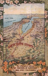 Topographical Map of Santa Clara County, Chamber of Commerce San Jose, CA Postcard Postcard Postcard