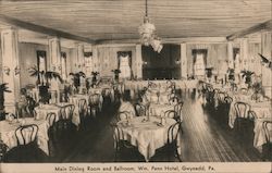 Main Dining Room and Ballroom Wm. Penn Hotel Gwynedd, PA Postcard Postcard Postcard