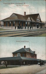 Big Four R. R. Depot, Illinois Central Depot Postcard