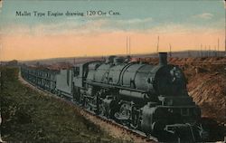 Mallet Type Engine Drawing 120 Ore Cars Postcard