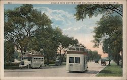 Double Deck Motor Busses on Lincoln Park Drive Chicago, IL Postcard Postcard Postcard