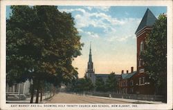 East Market and 6th, Showing Holy Trinity Church and School Postcard