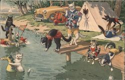 Cats Camping at the Lake - Alfred Mainzer Postcard