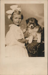 Girl in Bow with Dog Dogs Postcard Postcard Postcard