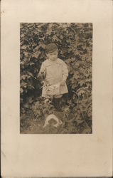 Boy Playing in Leaves Postcard