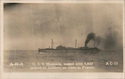 USS Matsonia, loaded with 4,800 American Soldiers, en route to France Postcard