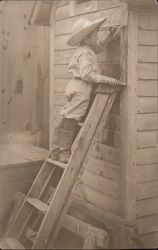 Mischief on a Ladder - Boy Painting Postcard