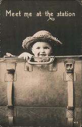 Meet me at the station - child in luggage Postcard