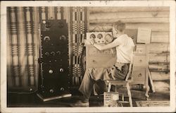 Man with Early Radio Equipment, "Short Wave Craft" Dedham, ME QSL & Ham Radio Postcard Postcard Postcard