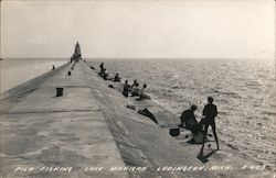 Pier Fishing Lake Michigan Postcard