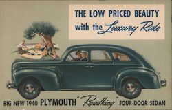 Big New 1940 Plymouth :Roadking" Four-Door Sedan Postcard