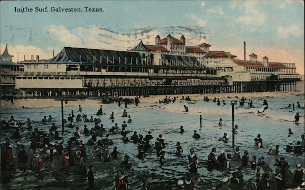 In the Surf at Galveston Beach Texas Postcard