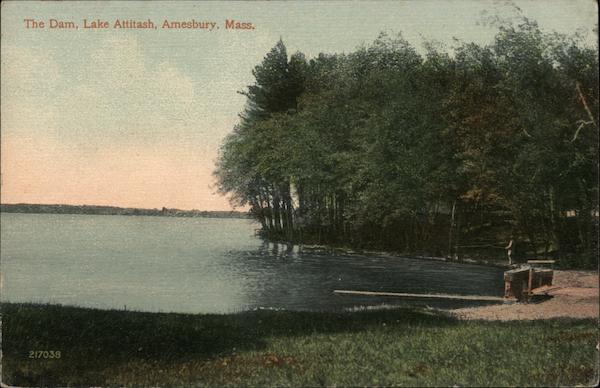 The Dam Lake Attitash Amensbury, MA Postcard