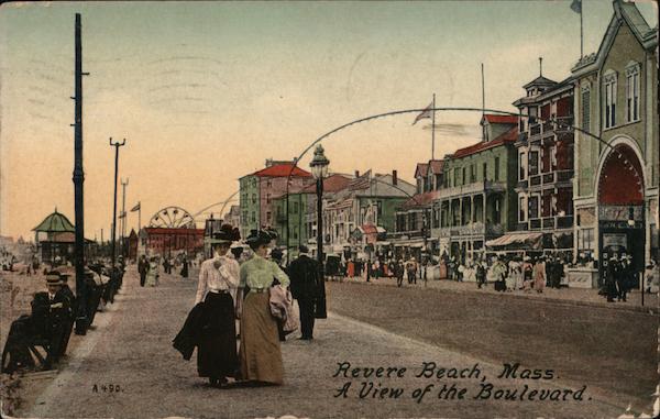 A View Of The Boulevard Revere Beach Ma Postcard 8489