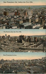 San Francisco before 1906 Fire, after Fire, and Today California 1906 San Francisco Earthquake Postcard Postcard Postcard