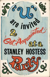 You are Invited 2 Get Acquainted at a Stanley Hostess Party Advertising Postcard Postcard Postcard