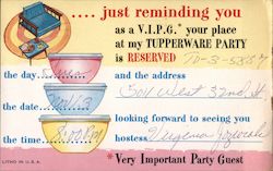 Tupperware Party VIPG Advertising Postcard Postcard Postcard