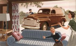 GMC Panel Truck Woman and Boy Postcard